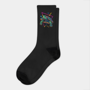 Retro Neon Red Eared Slider Turtle Socks