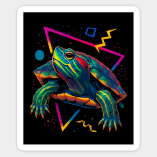 Retro Neon Red Eared Slider Turtle Sticker