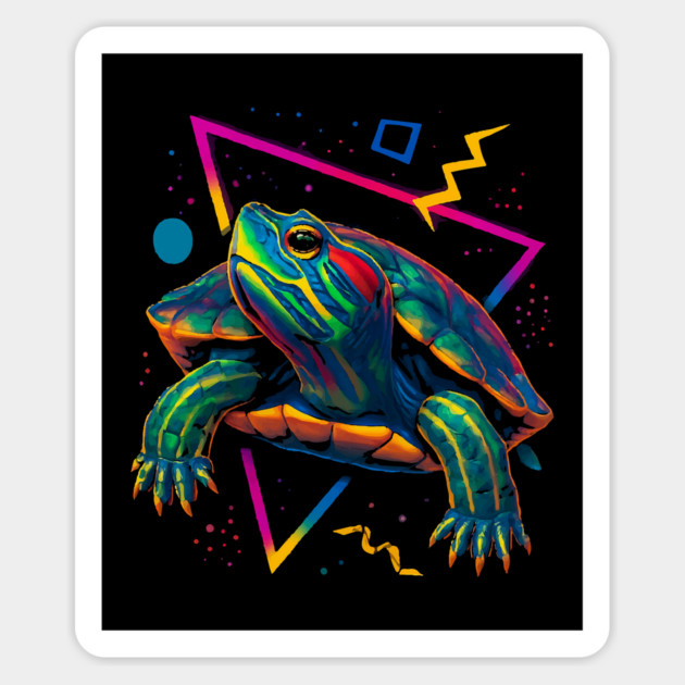 Retro Neon Red Eared Slider Turtle Magnet by Reptiq's Store