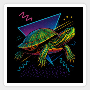 Retro Neon Western Painted Turtle Sticker