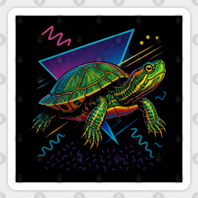 Retro Neon Western Painted Turtle Sticker by Reptiq's Store