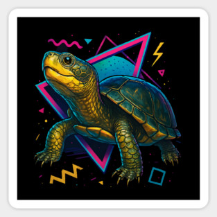 Retro Neon Blandings Turtle Sticker