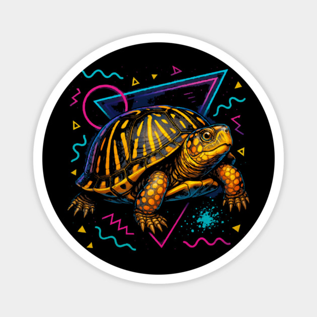 Retro Neon Ornate Box Turtle Magnet by Reptiq's Store