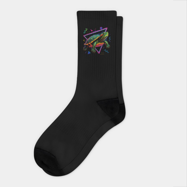 Retro Neon Eastern Painted Turtle Socks by Reptiq's Store