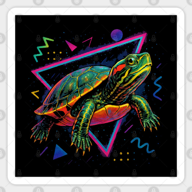 Retro Neon Eastern Painted Turtle Sticker by Reptiq's Store