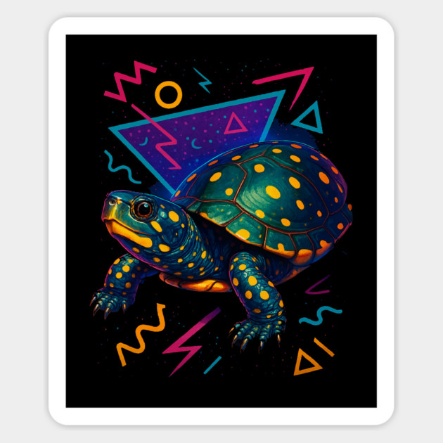 Retro Neon Spotted Turtle Magnet by Reptiq's Store