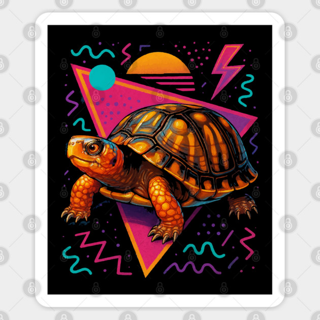 Retro Neon Eastern Box Turtle Sticker by Reptiq's Store