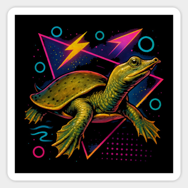 Retro Neon Spiny Softshell Turtle Magnet by Reptiq's Store