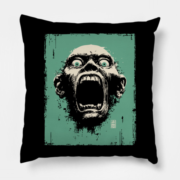 Screaming Ghoul Retro Horror Portrait Pillow by TuncGK