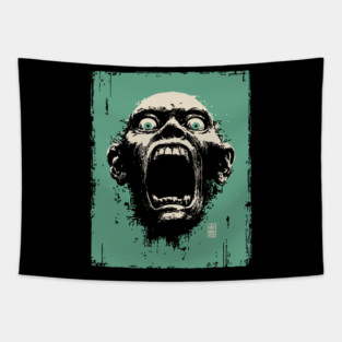 Screaming Ghoul Retro Horror Portrait Tapestry