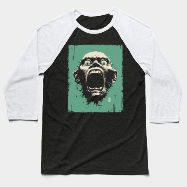 Screaming Ghoul Retro Horror Portrait Baseball T-Shirt by TuncGK