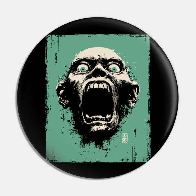 Screaming Ghoul Retro Horror Portrait Pin by TuncGK