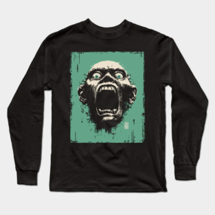 Screaming Ghoul Retro Horror Portrait Long Sleeve T-Shirt