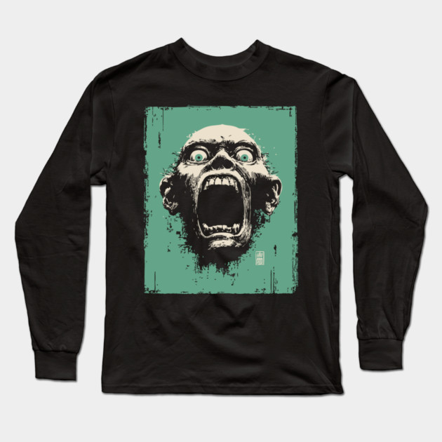 Screaming Ghoul Retro Horror Portrait Long Sleeve T-Shirt by TuncGK