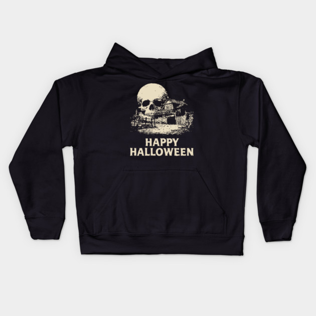 Haunted Skull Halloween Retro Poster Kids Hoodie by TuncGK