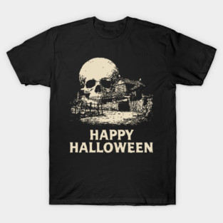 Haunted Skull Halloween Retro Poster T-Shirt