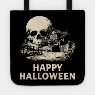Haunted Skull Halloween Retro Poster Tote