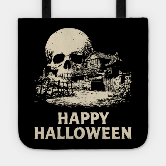 Haunted Skull Halloween Retro Poster Tote by TuncGK