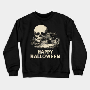 Haunted Skull Halloween Retro Poster Crewneck Sweatshirt