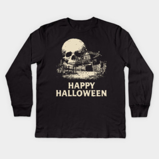 Haunted Skull Halloween Retro Poster Kids Long Sleeve T-Shirt