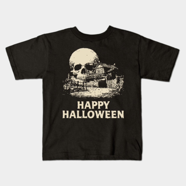 Haunted Skull Halloween Retro Poster Kids T-Shirt by TuncGK