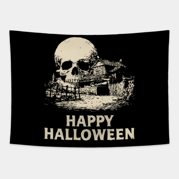Haunted Skull Halloween Retro Poster Tapestry by TuncGK