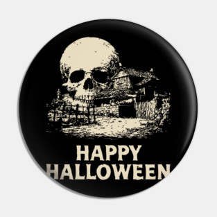 Haunted Skull Halloween Retro Poster Pin
