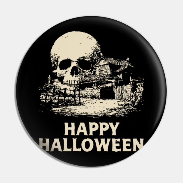 Haunted Skull Halloween Retro Poster Pin by TuncGK