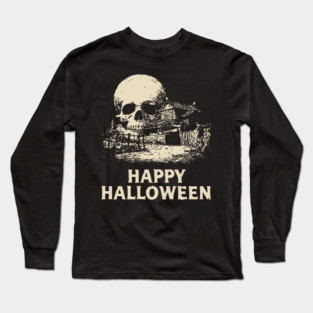 Haunted Skull Halloween Retro Poster Long Sleeve T-Shirt