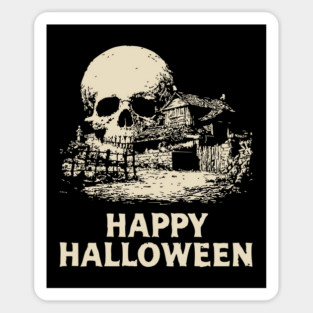 Haunted Skull Halloween Retro Poster Sticker