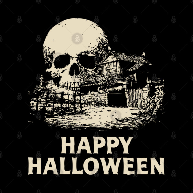 Haunted Skull Halloween Retro Poster by TuncGK