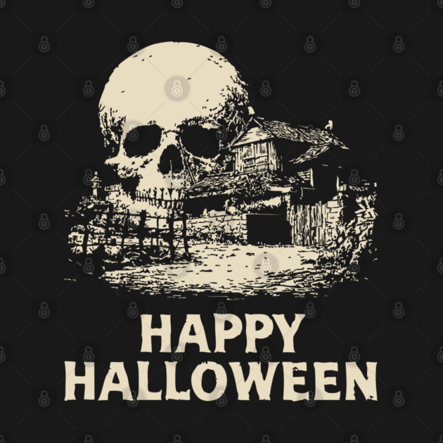 Haunted Skull Halloween Retro Poster by TuncGK