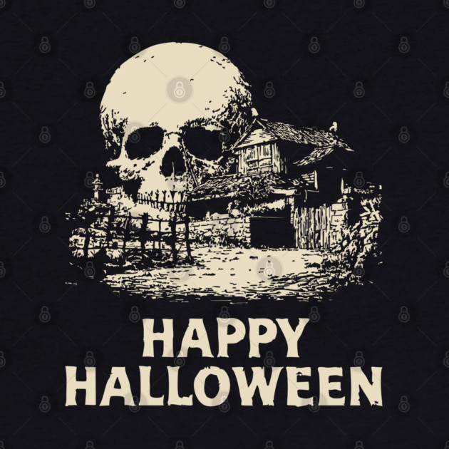 Haunted Skull Halloween Retro Poster by TuncGK