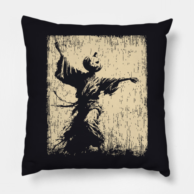 Samurai With Jack O'Lantern Mask Vintage Style Pillow by TuncGK