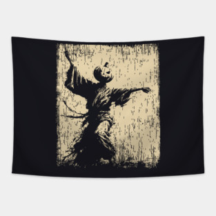 Samurai With Jack O'Lantern Mask Vintage Style Tapestry