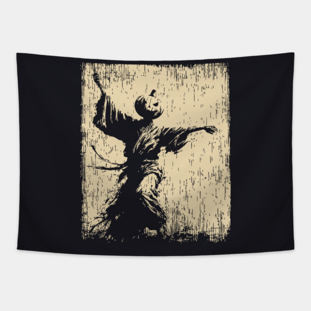 Samurai With Jack O'Lantern Mask Vintage Style Tapestry by TuncGK