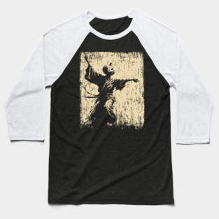 Samurai With Jack O'Lantern Mask Vintage Style Baseball T-Shirt