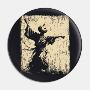 Samurai With Jack O'Lantern Mask Vintage Style Pin