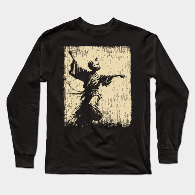 Samurai With Jack O'Lantern Mask Vintage Style Long Sleeve T-Shirt by TuncGK