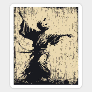 Samurai With Jack O'Lantern Mask Vintage Style Sticker