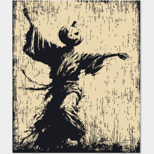 Samurai With Jack O'Lantern Mask Vintage Style Posters and Art