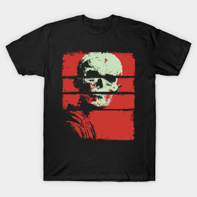 Skull in Red Retro Horror Poster T-Shirt by TuncGK