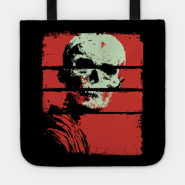 Skull in Red Retro Horror Poster Tote by TuncGK