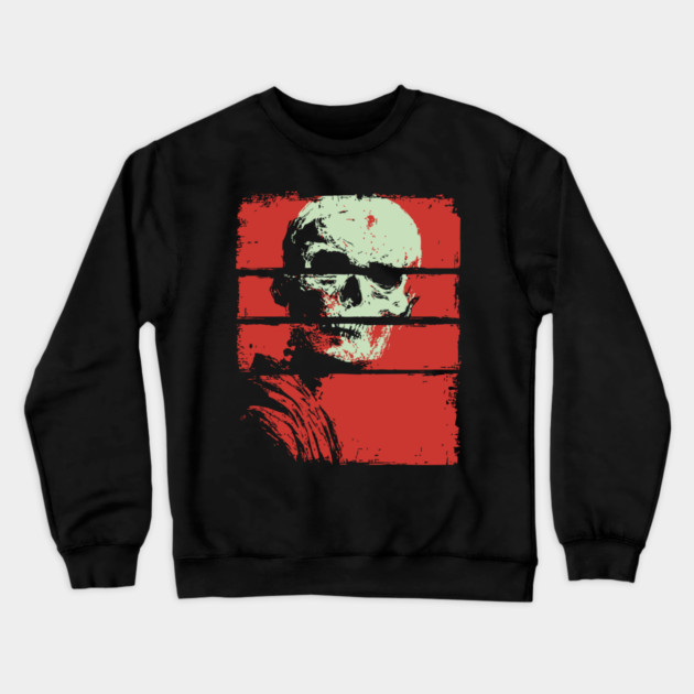 Skull in Red Retro Horror Poster Crewneck Sweatshirt by TuncGK