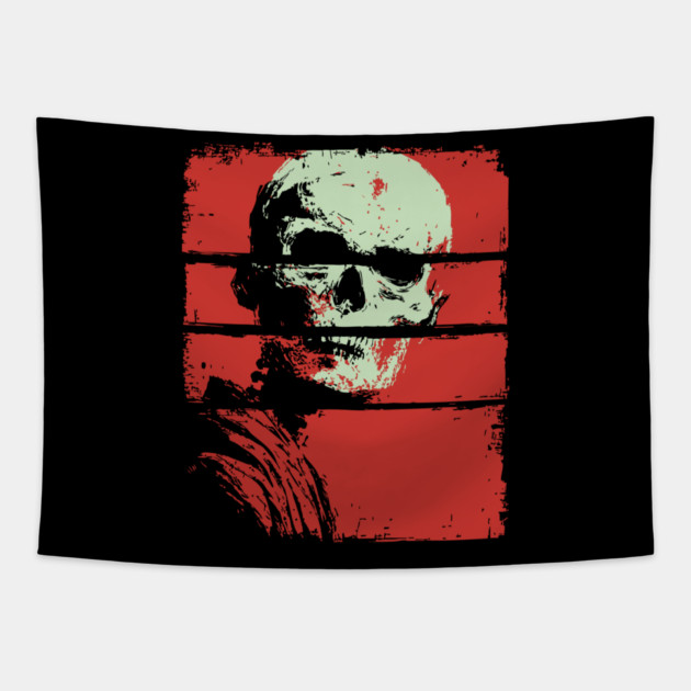 Skull in Red Retro Horror Poster Tapestry by TuncGK