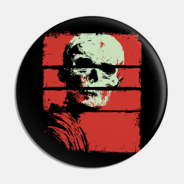 Skull in Red Retro Horror Poster Pin by TuncGK