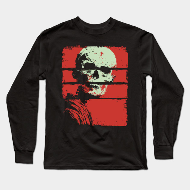 Skull in Red Retro Horror Poster Long Sleeve T-Shirt by TuncGK