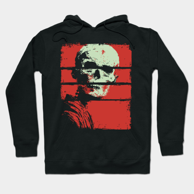 Skull in Red Retro Horror Poster Hoodie by TuncGK