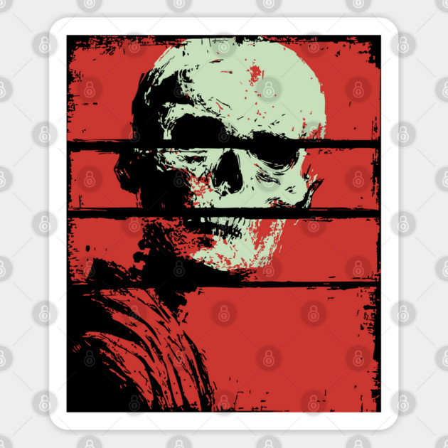 Skull in Red Retro Horror Poster Sticker by TuncGK