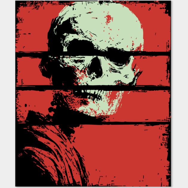 Skull in Red Retro Horror Poster Wall Art by TuncGK